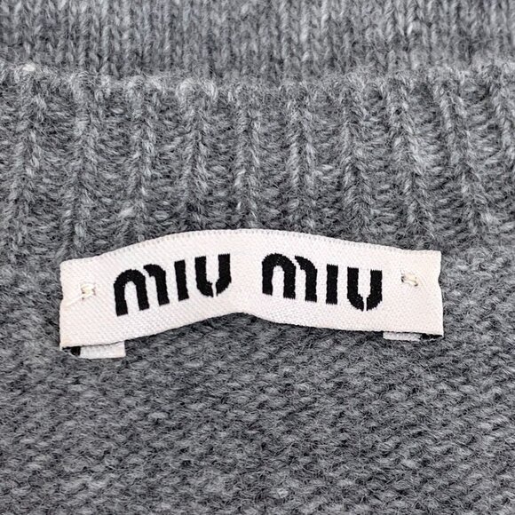 Miu Miu 2023 Dark Gray V-Neck Long-Sleeve Knit Sweater Size S - Picture 2 of 8